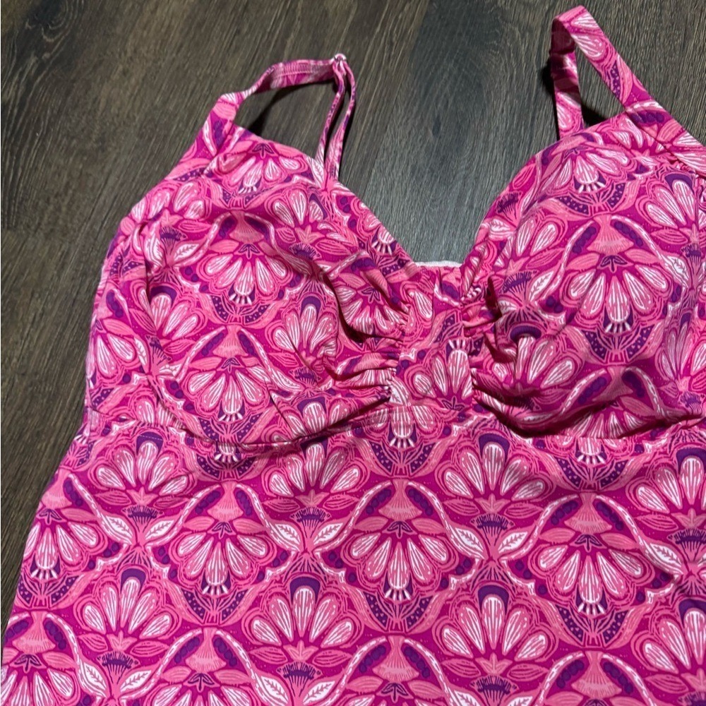 Lands End Women Shirred Pink Tankini Sz 16 DD Adjustable Straps Padded Underwire - Picture 3 of 6
